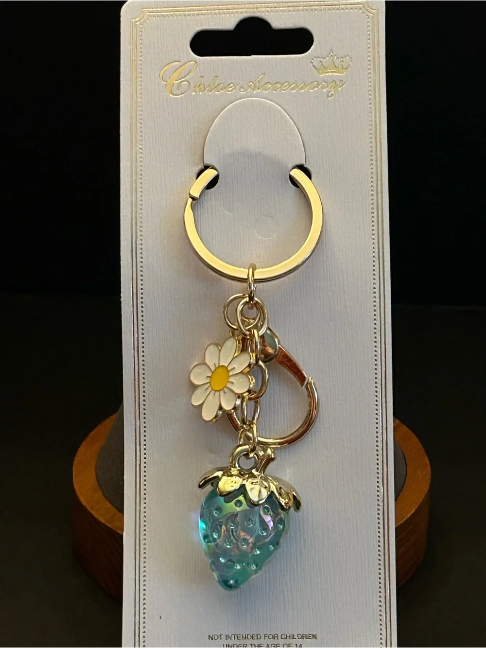 Gold-Tone & Iridescent Strawberry 🍓 & Color Enamel Flower Bag Charm Keychain NWT